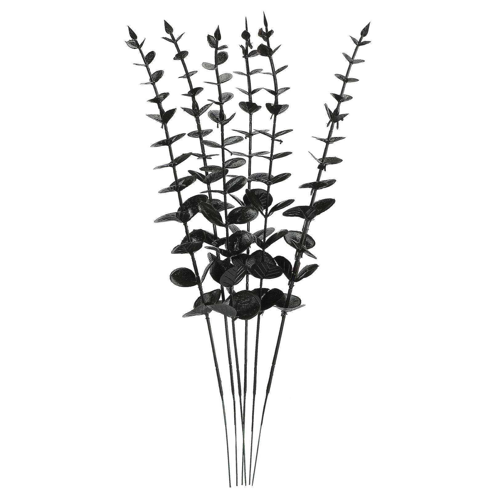 

6pcs Artificial Plastic Plants Leaves White Gold Black Eucalyptus Branch Garden Vase Home Wedding Decoration Faux Fake Flower чорний