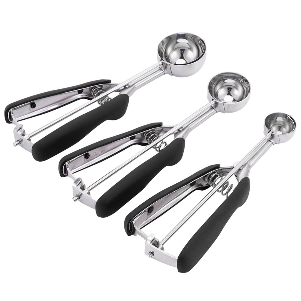 3PCS Ice Cream Scoop Cookies Scoop Set Stainless Steel Ice Cream Spoon Watermelon DiggerBlack