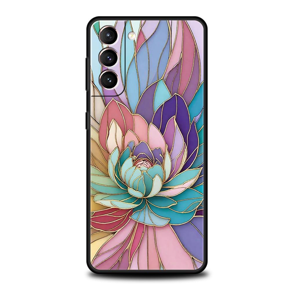 Fashion Flower Pattern Phone Case For Samsung Galaxy S26 Ultra S25 Plus S24 FE S23 S22 5G S21 S20 Cover Black Soft