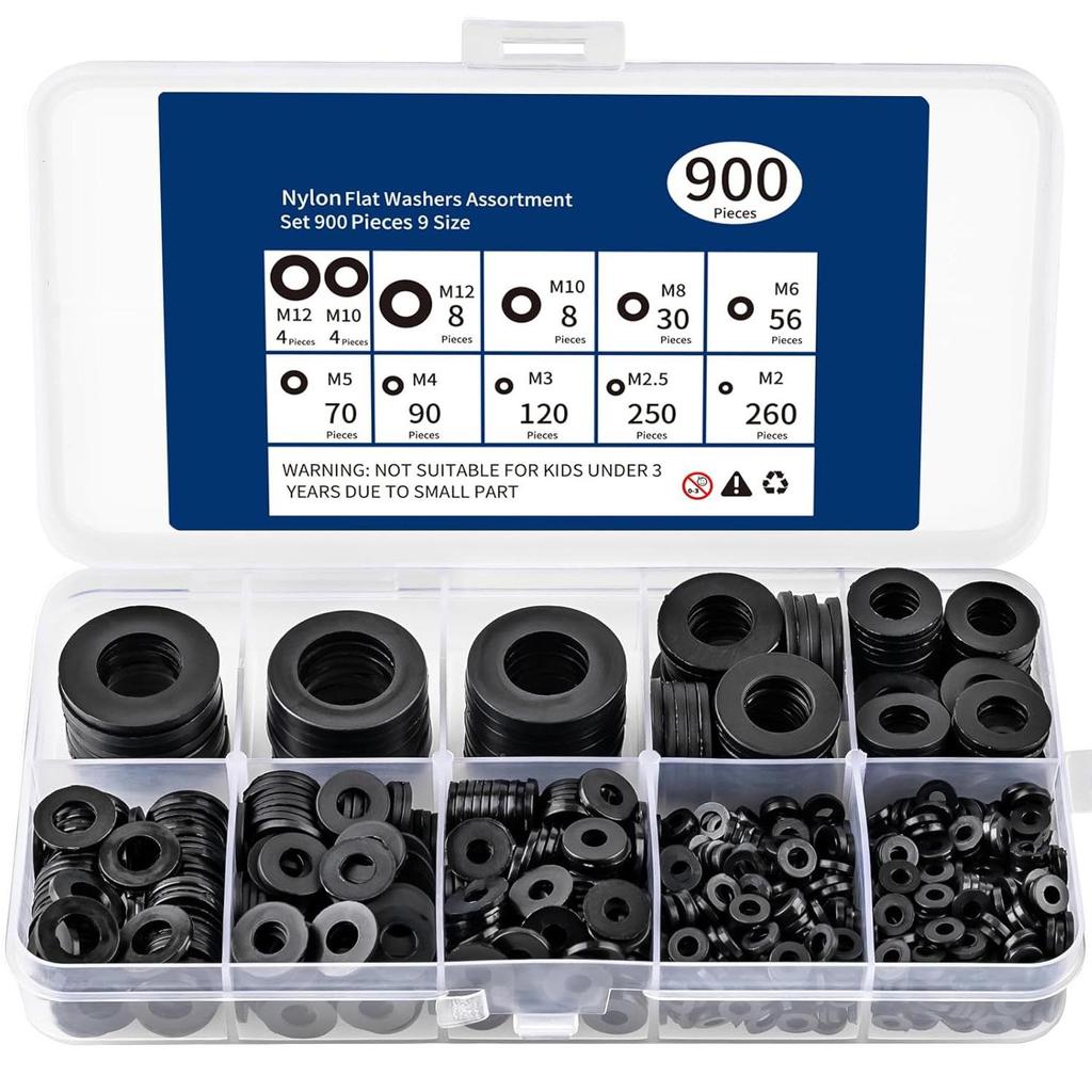 900/1200pcs Nylon Insulating Flat Washer Set with Plastic Gasket