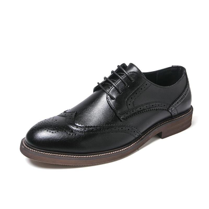 Men's Leather Shoes Men's Spring and Autumn New Men's British Business Dress Brock