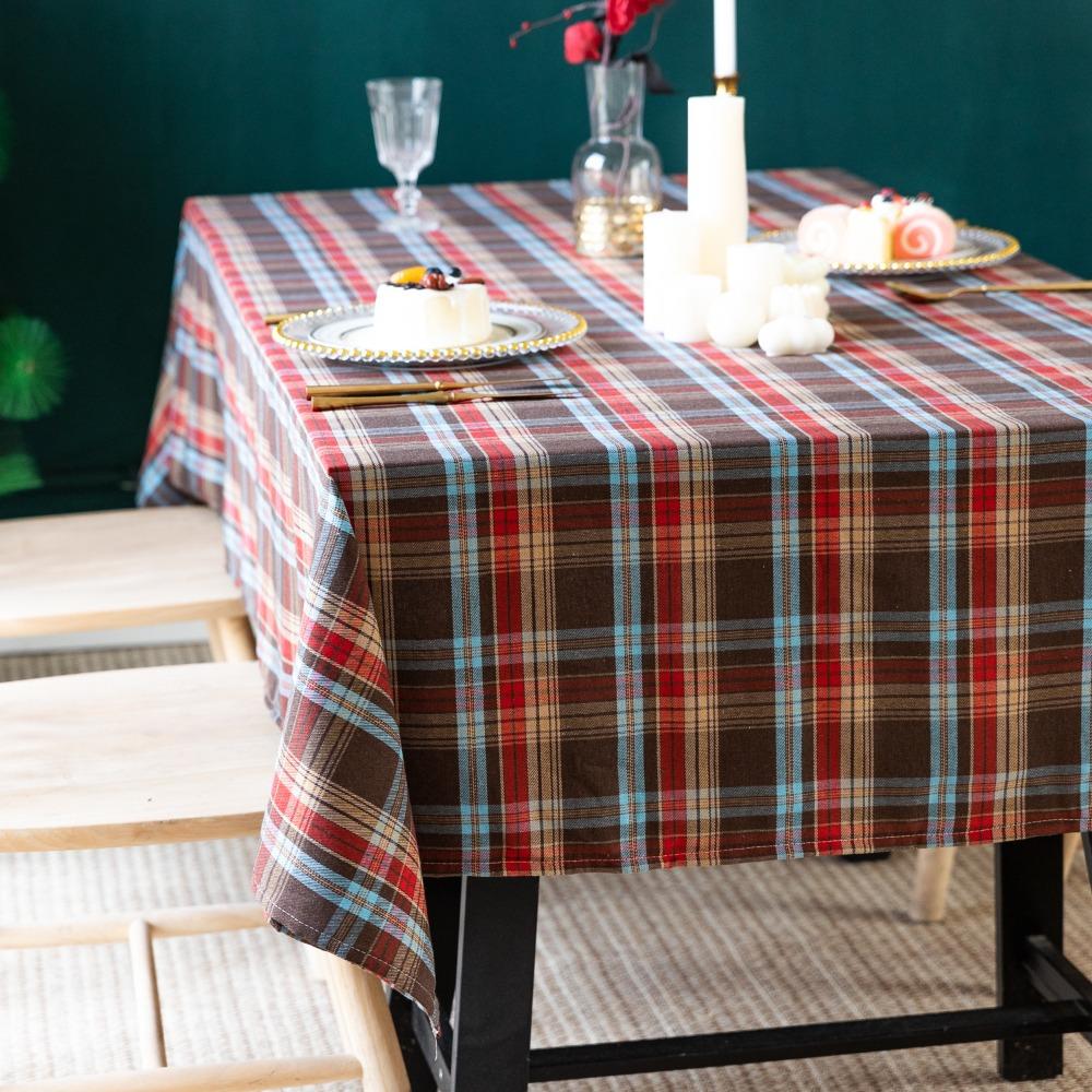 Christmas Tablecloth Vintage Striped Checkered Cotton Linen Dining Party Decor