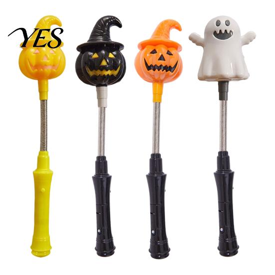 Halloween Party Decoration LED Glow Stick for Kids, Spooky Pumpkin Ghost Flashing Light Lighted Up Rod with Spring Holiday Favors