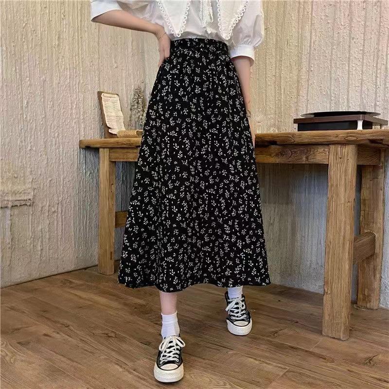 Summer Floral A-line Midi Skirt for Plus Size Women - Slimming, Tummy Coverage