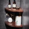Yipan Black Walnut Style Double-Layer Triangular Bathroom Shelf with Towel Bar