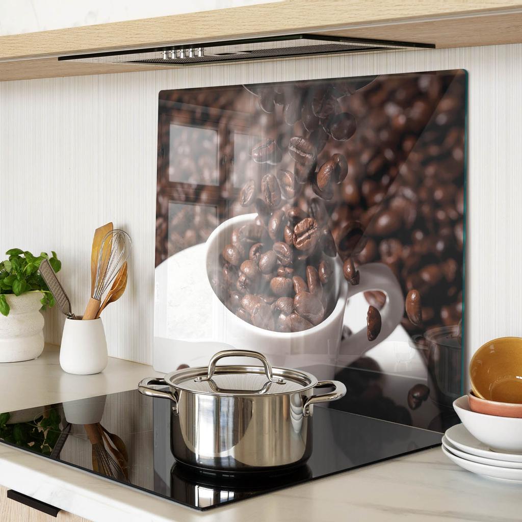 Decorative Glass Kitchen Board for Cutting Coffee Beans Cup 60X52 Cm