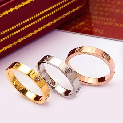 2024 Trendy Stainless Steel Rose Gold Color Love Ring for Women Men Couple Crystal Rings Luxury Brand Jewelry Wedding Ring Gift