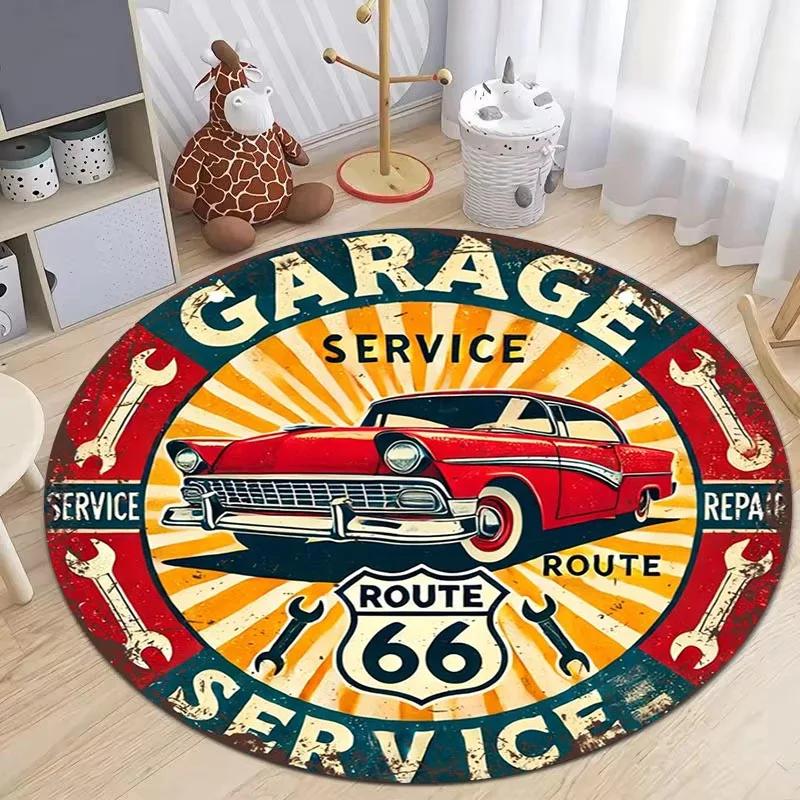 

Route 66 Mother Road Print Round Rug Balcony Hallway Rugs Non Slip Washable American Automobile Highway Circle Carpet Crawl Mat Diameter 40cm