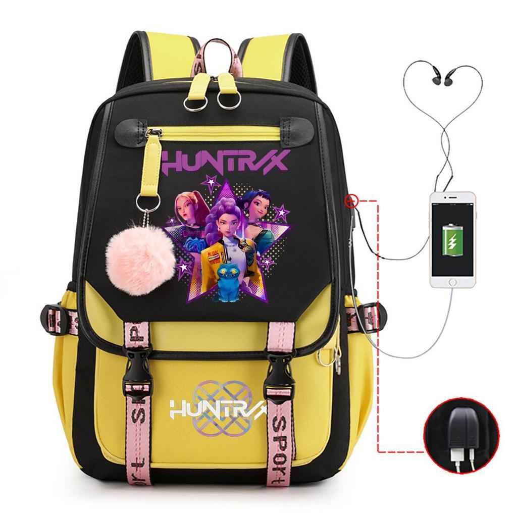 Animation Cartoon Printing Contrasting Color Neutral Usb Backpack Large Capacity Korean Version Of Student Schoolbag