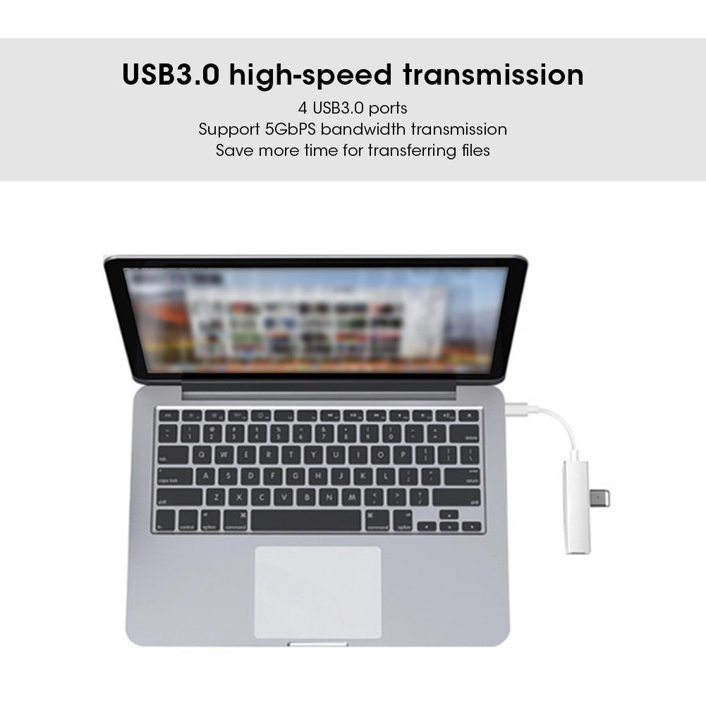 4Port USB 3.0 Hub MultiFunction Type C Splitter Extender Dock Adapter OTG PC(Silver )