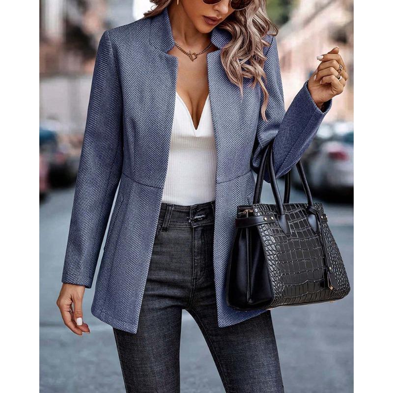 VEZFAA   Women's Fashion Casual Solid Color Print Fall Winter Long Sleeve Stand-Neck Jackets & Coats