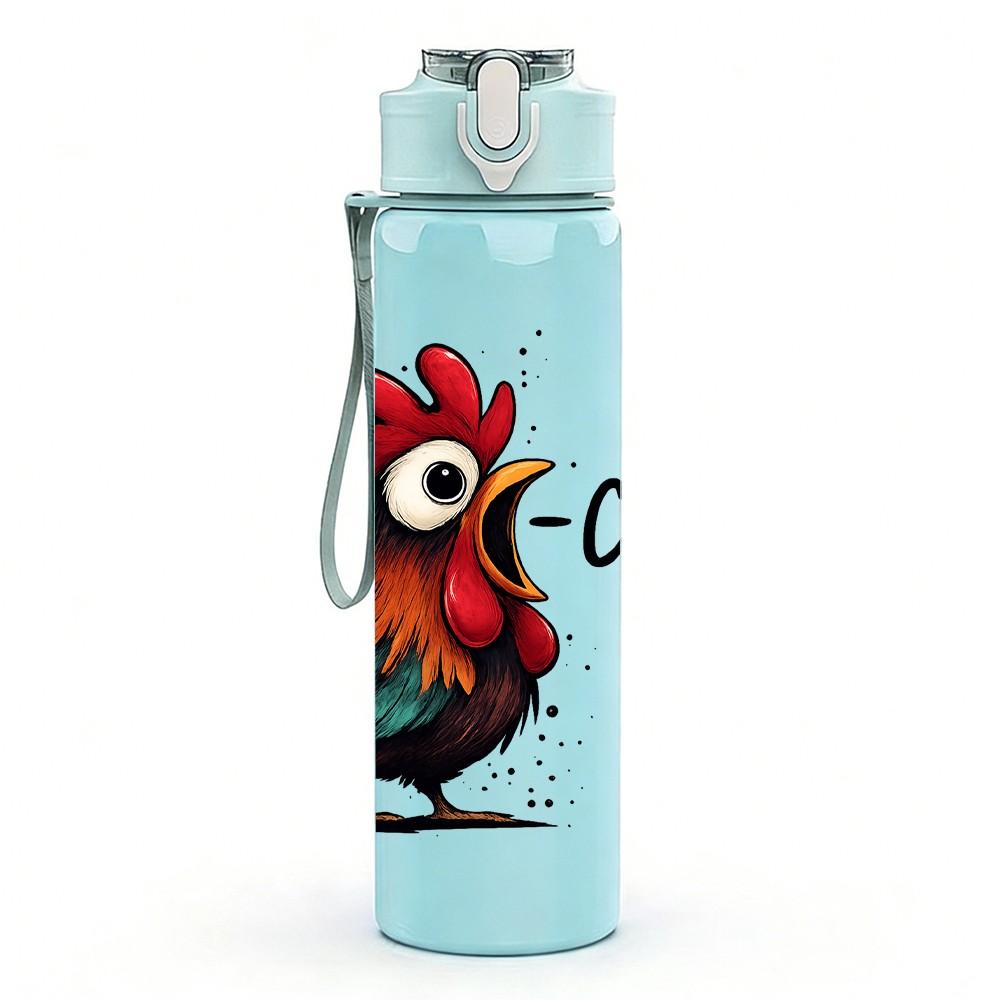 1PC Rooster Caw Letter Illustration 750ml Color Plastic Sports Water Bottle Leakproof Flip Straw Lid Suitable for Sports Office Home Use