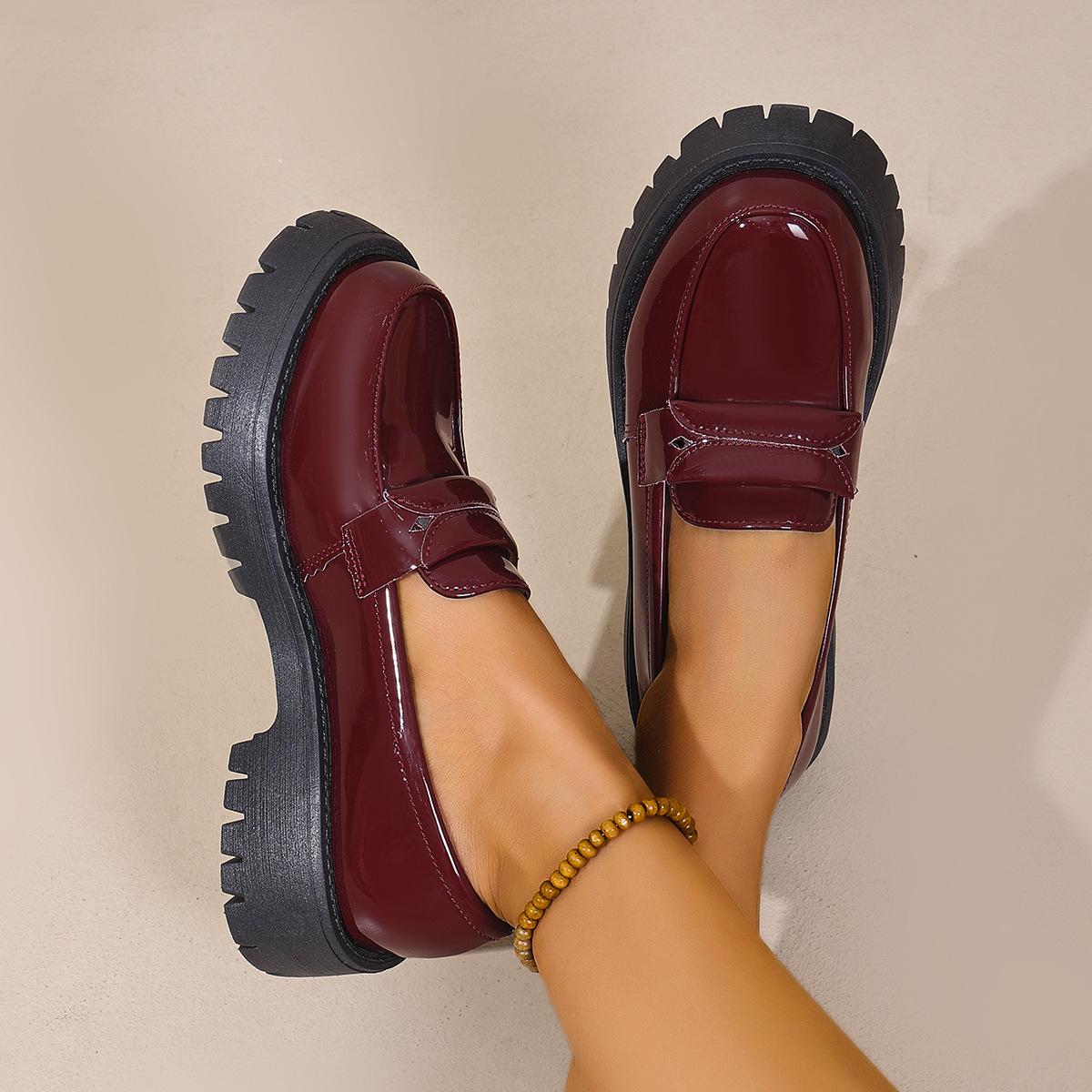 

Женские туфли из маленькой кожи на платформе большого размера, женские новые одинарные туфли на весну и осень, ретро-туфли на одной педали 43 бордовый