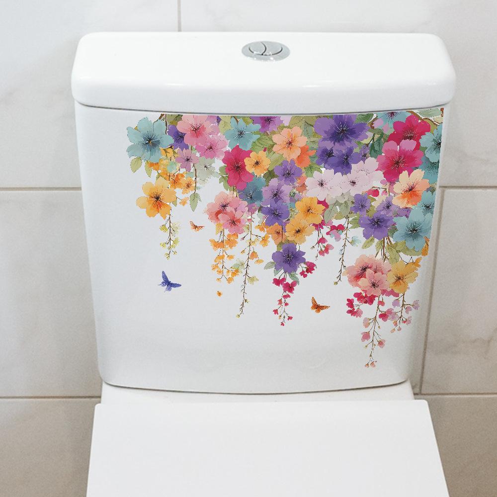 Flori Proaspete Pictate, Liane Florale, Fluturi, Autocolante pentru Decorarea și Înfrumusețarea Toaletei de Baie