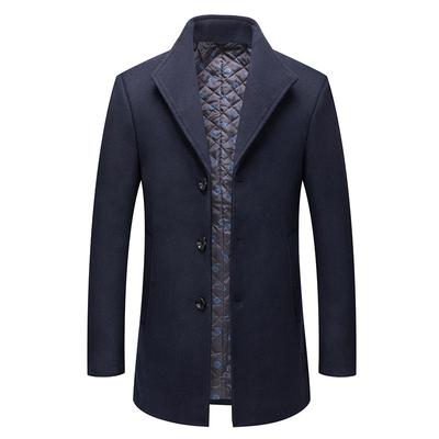 Autumn and Winter New Mid-length Woolen Coat Men's Fashion Plus Cotton No-ironing Wool Coat Coat with Lapel Woolen Man