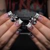 24PCS Blue Stripes French Press on False Nails with Glue Ins Style Simple Flowers Y2k Zebra Print Square Fake Nails for Women