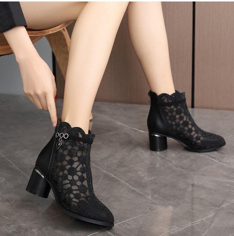 Damen Mesh-Stiefel mit Reißverschluss hinten Atmungsaktive Schuhe Sommermode Elegant Strass Komfort Party Hohe Absätze Bota Para Mujer