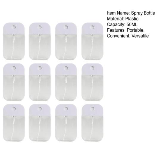 12 יחידות 50 מ"ל בושם נסיעות בקבוקי תרסיס ניתנים למילוי חוזר כרטיס נייד עיצוב גוף ברור נשים מרסס עם טפטפת משפך לשמנים קוסמטיקה