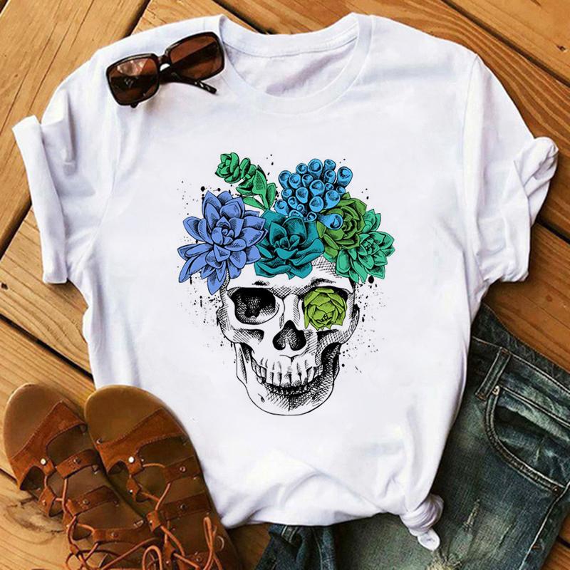 Camiseta De Arte Esttica Feminina De Flores De Caveira Roupas Punk Rock Camiseta Estampada Com Cavaleiro Roupas Fitness Vero 2020