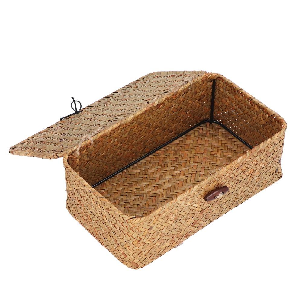 Handwoven Seagrass Storage Basket Seagrass Desktop Organizer Woven Rectangular Basket Office Desk