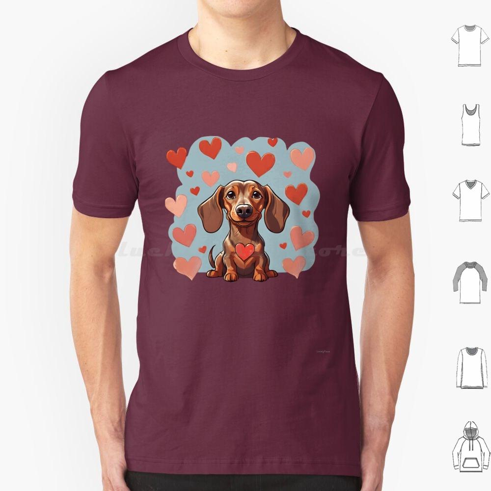 Cute Valentine Daschound Dog T Shirt Cotton Men Women DIY Print Dog Breeds Cute Dog Dog With Hearts Valentine Dog Animals S