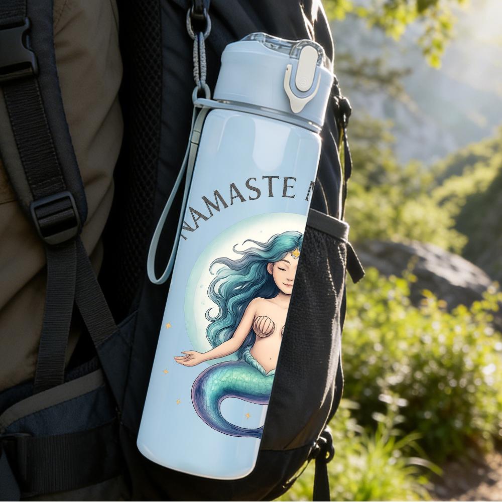 1PC Mermaid Namaste Graphic,750ml Color Plastic Sports Water Bottle,Leakproof Flip Straw Lid,Suitable for Sports Office Home Use