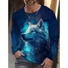 Animal Wolf Printed T-shirt Men Long Sleeve Casual Fashion T-shirt Personalized Comfortable Breathable Versatile Autumn T-shirt