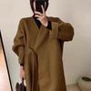 2025 V-neck Double-sided Wool Coat with Flowing Ribbon - Women's Autumn/Winter Design