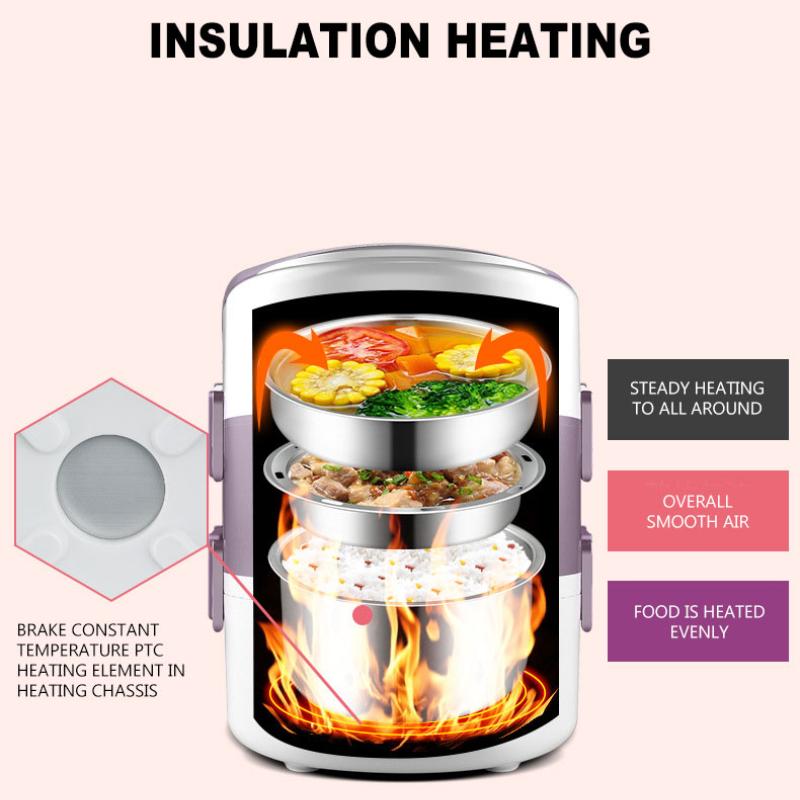 Elektryczne pudełko śniadaniowe z trzema warstwami, zaplanowanym gotowaniem i ogrzewaniem, izolowane pudełko śniadaniowe ze stali nierdzewnej