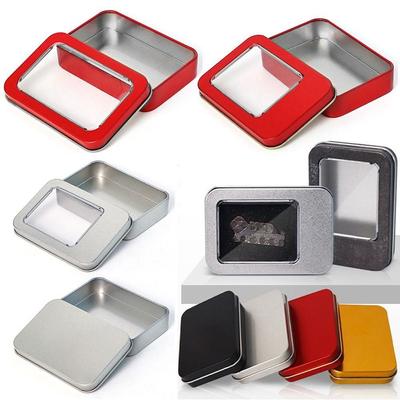 Rectangular Tin Box with Clear Window Lid Empty Tinplate Storage Box  Refillable Box