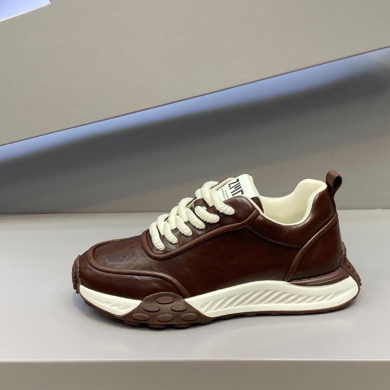 Herbst neue dicke Sohle Low-Top Dad Shoes Leder Schnürung rutschfest Retro Freizeitschuhe