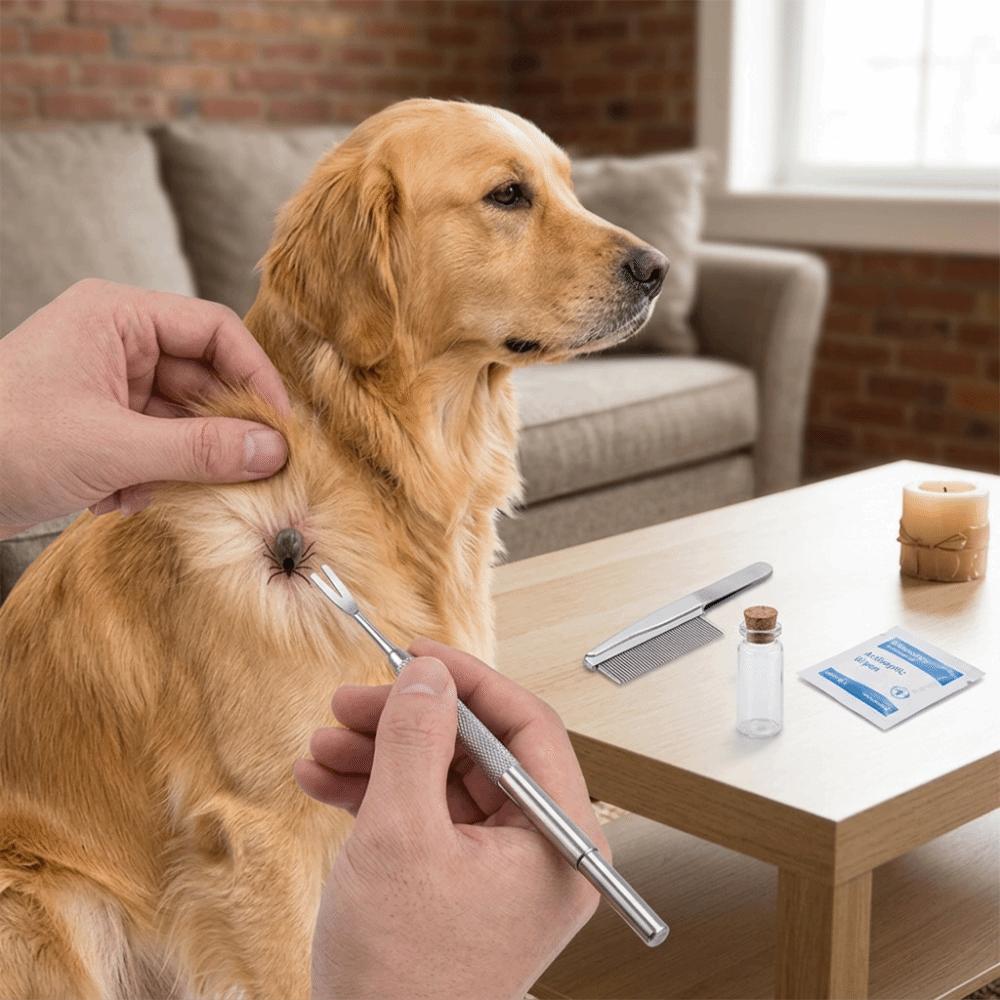 2PCS Metal Tick Remover Dual Prong Shape Pet Lice Tool Easy Grip Lice Tweezers Home Pet Care