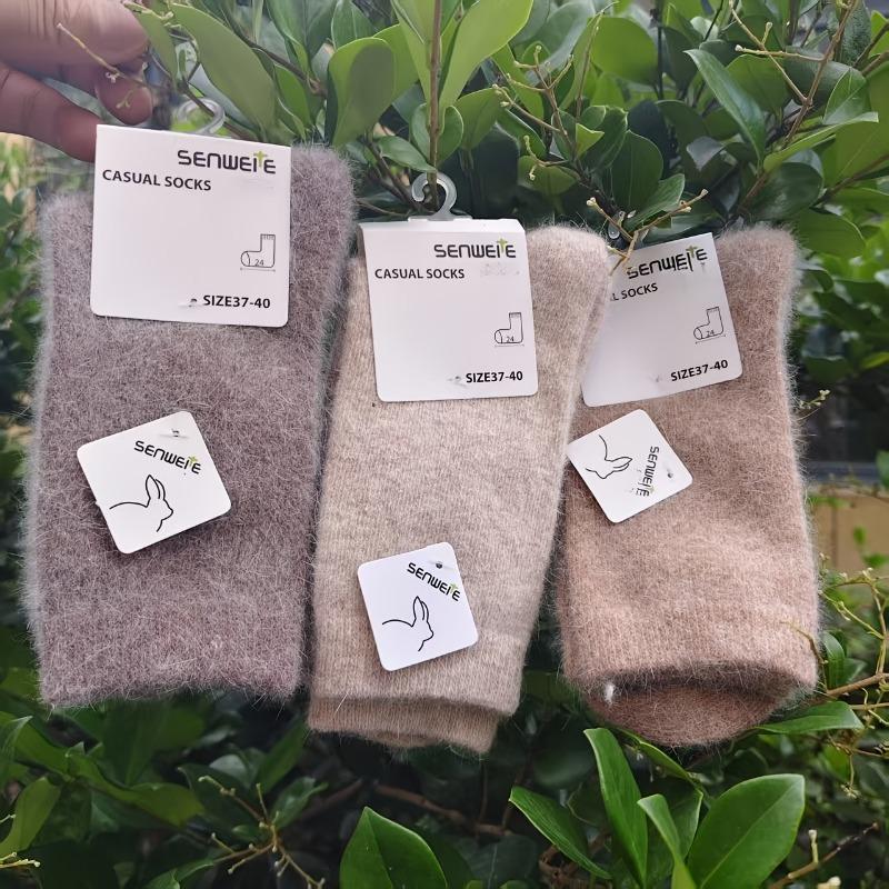 3PAIRS medium tube women's autumn and winter thick socks, warm and cold-proof, simple design in solid color, versatile for commuting!
