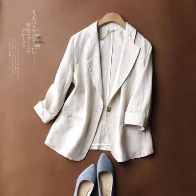 Plus Size Women's Light Luxury Cotton Linen Jacket, 2025 Spring/Autumn, Three-Quarter Sleeves, Solid Color, Loose Fit.