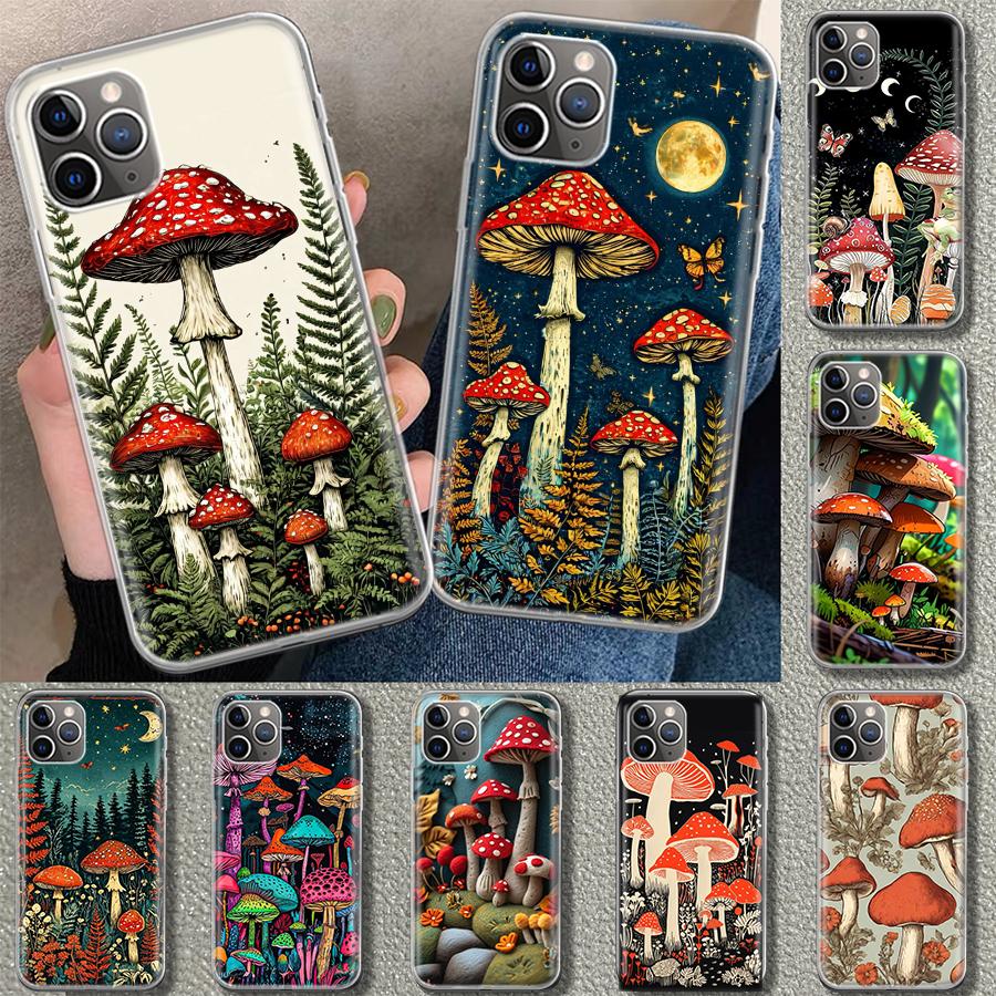 Colorful Mushroom Phone Case Cover for iPhone 18 11 12 13 Mini 14 15 Plus 16 Pro Max 17 Air 7 8 + SE Art Customized Fundas 11 12 13