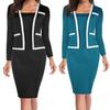 Fake Two Piece Sheath Dress Stitching Color Tight Hip Elegant Women Bodycon Dress for Work