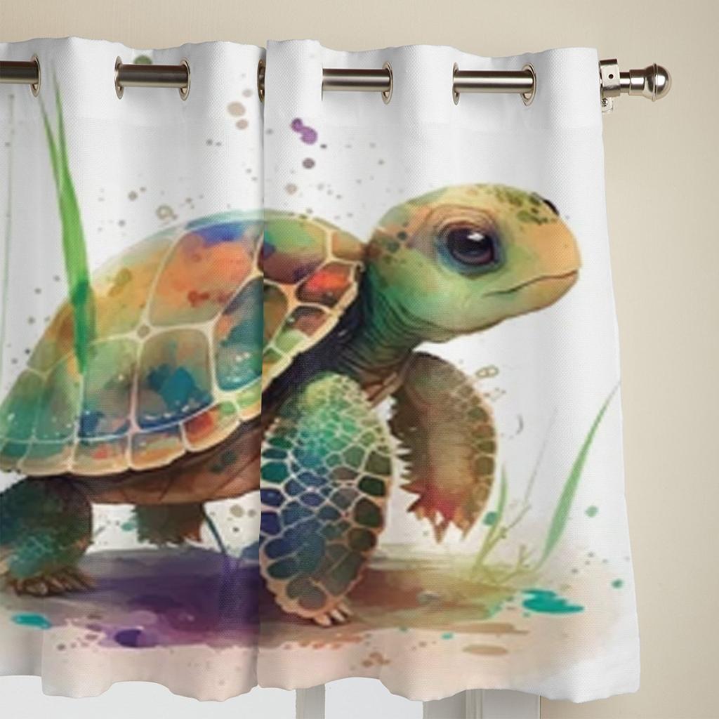 Niedliche Fenstervorhänge mit Babyschildkröte im Aquarellstil für Wohnzimmer, Luxus-Schlafzimmerdekor, Vorhänge, Küchenfensterbehandlungen