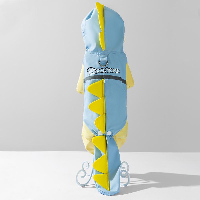 Four-Legged Dinosaur Dog Raincoat with 3D Tail – Waterproof for Medium & Large Breeds