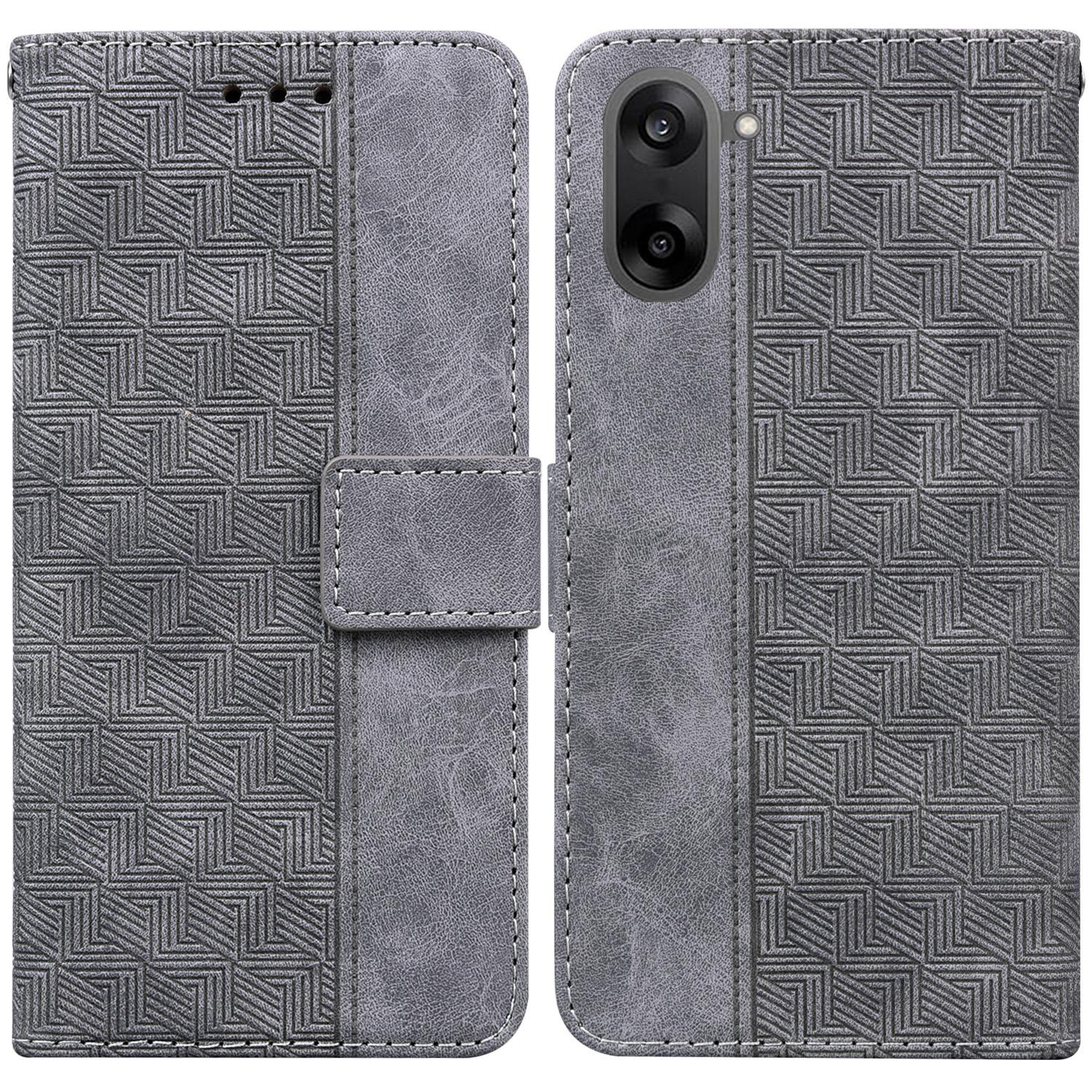 

For OnePlus Nord CE5 5G/Ace 5 Racing 5G Case Geometry Pattern Leather Wallet Phone Cover with Wrist Strap E