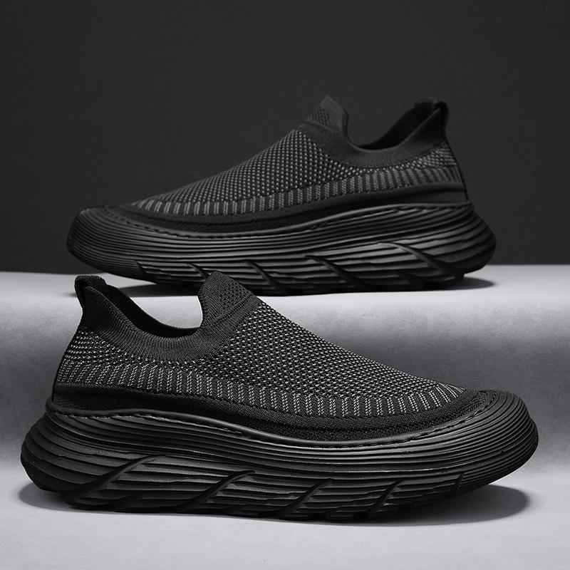 Men's shoes spring new fly-woven breathable mesh sneakers thick-soled lightweight soft-soled casual board shoes men