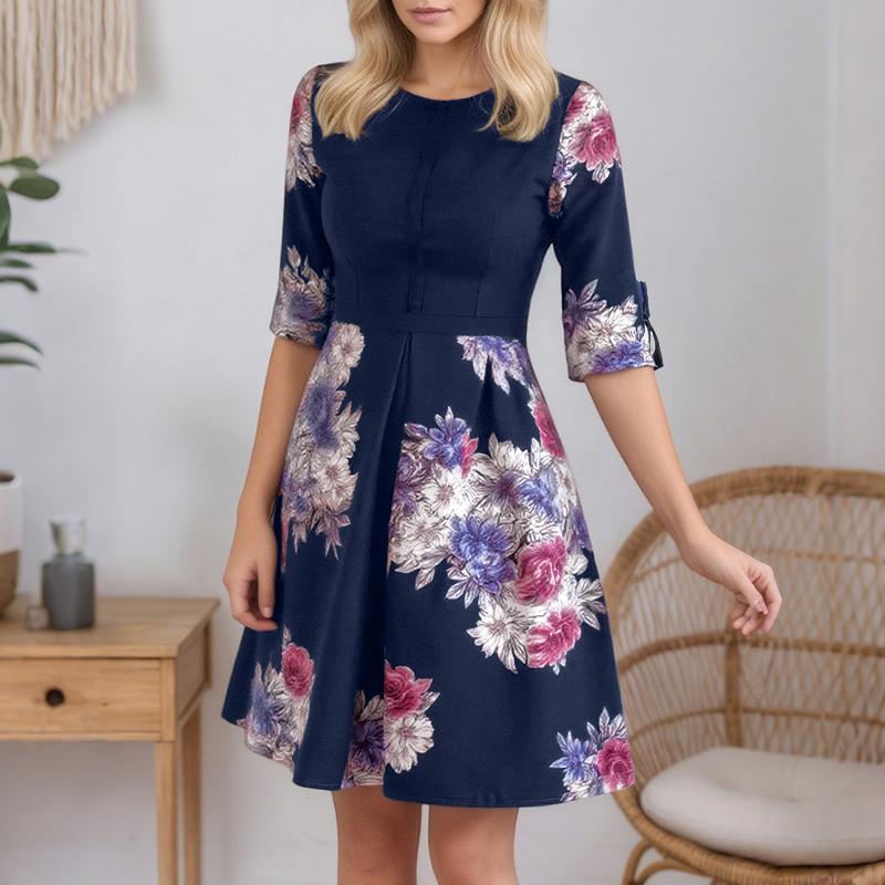 ZANZEA Women Floral Print Casual Round Neck Short Sleeve Dress
