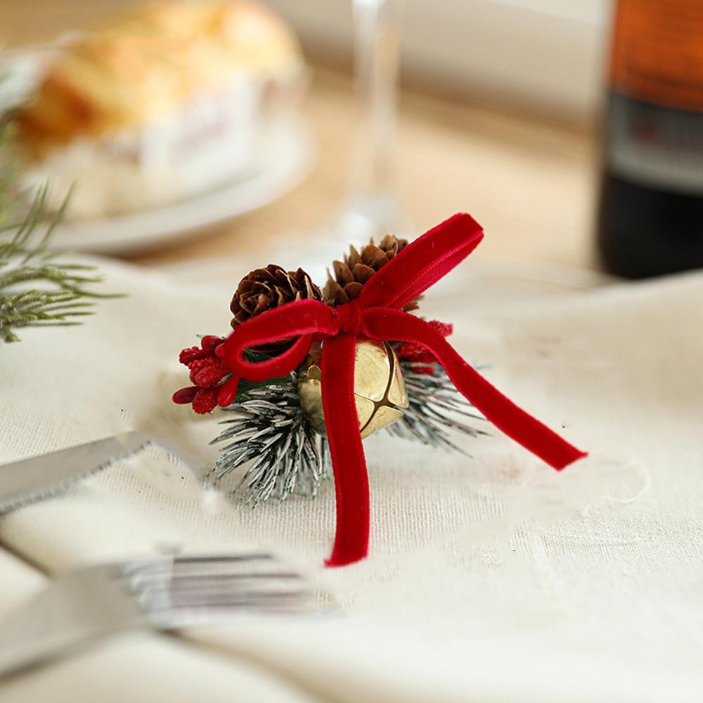Festive Woven Handmade Napkin Ring with Red Fruit Pinecone Christmas Table Decoration  Party Favors