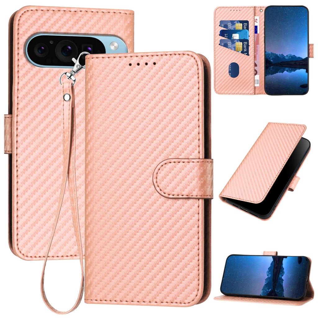 YX0070 For Google Pixel 9 Pro XL Case Carbon Fiber Texture Folio Flip Leather Phone Cover