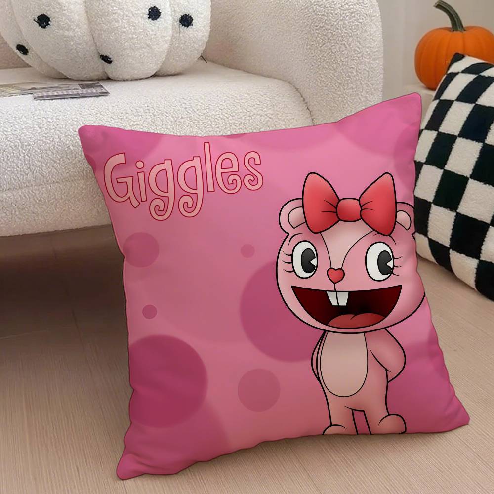 H-Happy Tree F-Friends N-Nutty Kissenbezug Milbenschutz Kissenbezug Verdeckter Reißverschluss Seidiger Kurzplüsch Sofakissenbezug