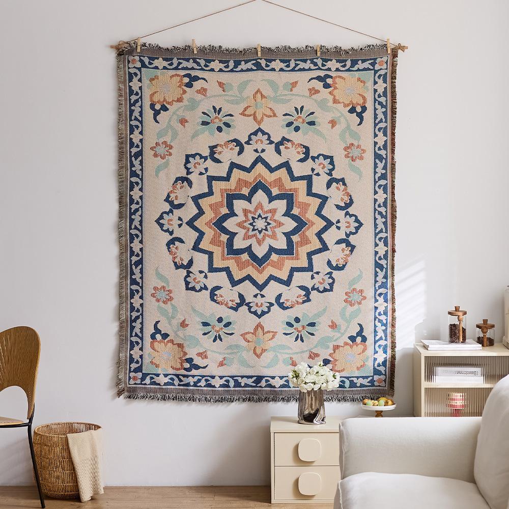 Retro Star and Moon Cloud Scene Hanging Cloth Art Style Fabric Hanging Painting Homestay Wall Decoration Background Cloth Cotton Yarn Fringed Tapestry
