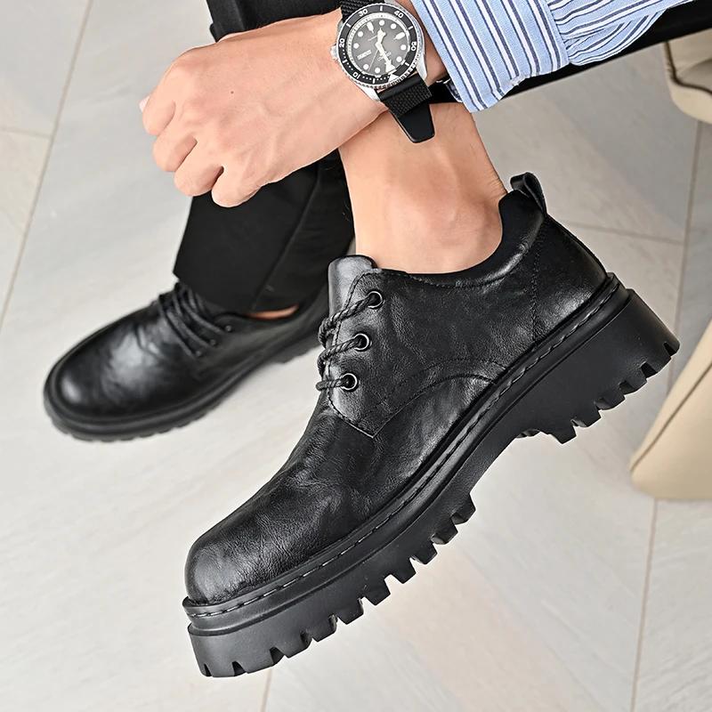 Fashion Male Casual Genuine Leather Wedding Party Footwear Men Formal Business Shoes Thick Soled Oxford Shoes Luxury Men's Dress Shoes