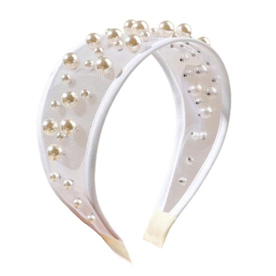 Widened Curved Hair Hoop, Breathable Mesh Base Headband with Imitation Pearls Decor, Anti-Slip Hemming Face Shaping Hair Accessory