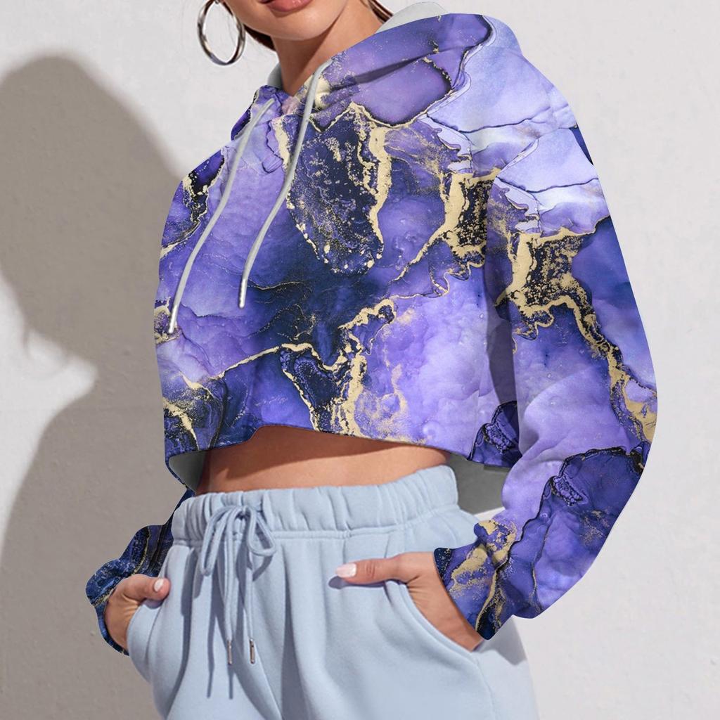 Women's Pullover Hooded Sweatshirt Printed Long Sleeve Short Fashion Sweatshirt