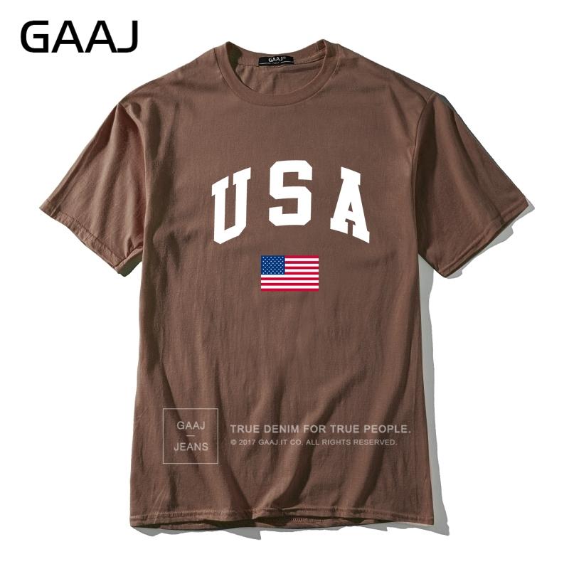 GAAJ USA America Flag Men T Shirt Top High Quality 100 Cotton Tshirts For Man Tshirt Printed Brand Clothing Casual Streetwear