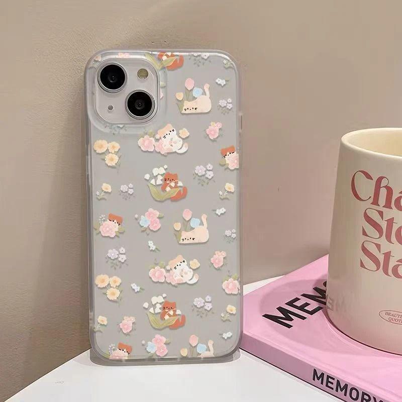 

Чехол для iPhone 17 Pro Max с цветочным котом: Матовый чехол с большим вырезом, мягкий, подходит для моделей 16, 15, 14 и 13. Apple 7 Plus